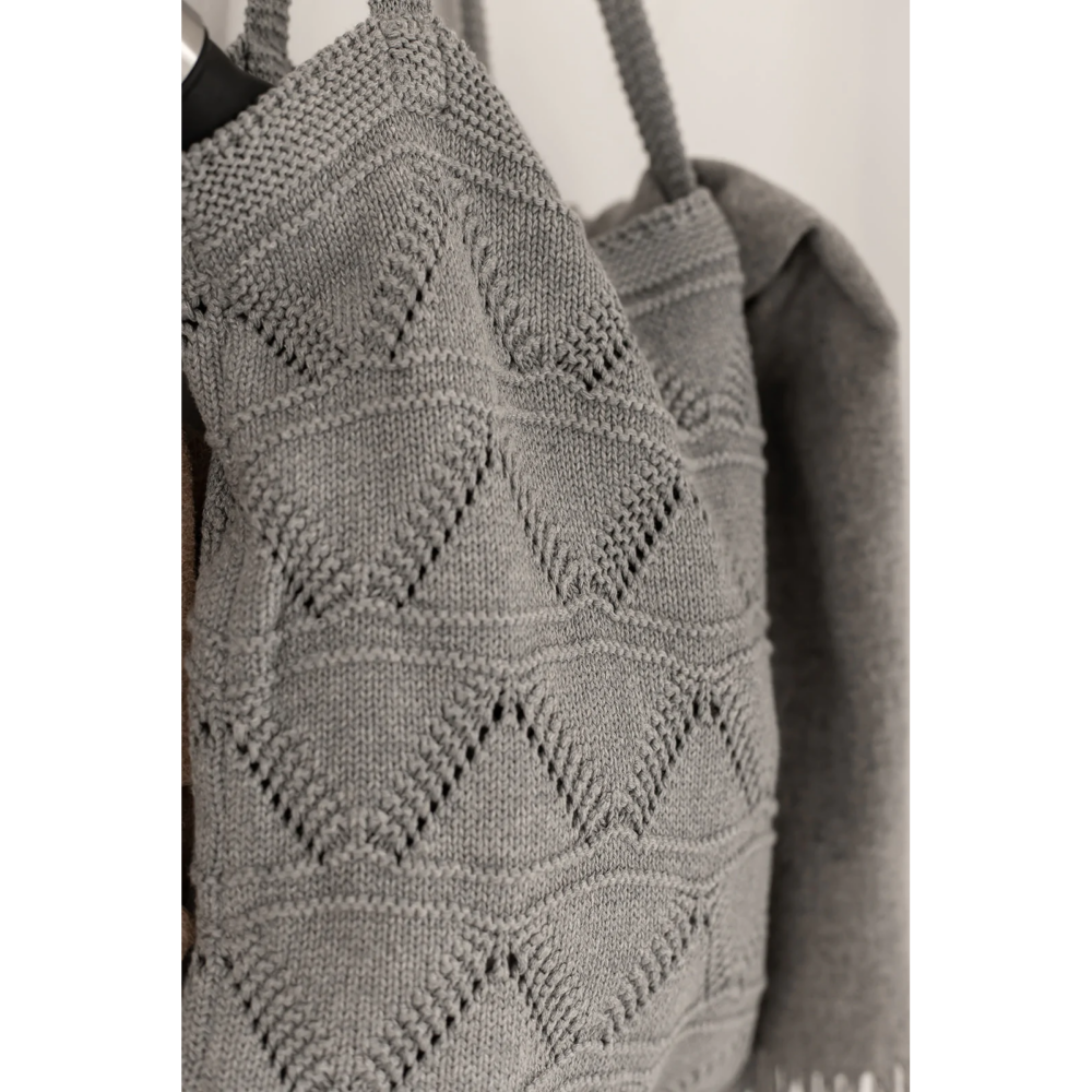 By LOHN, strikket indkøbsnet, medium grey melange, close-up af mønster