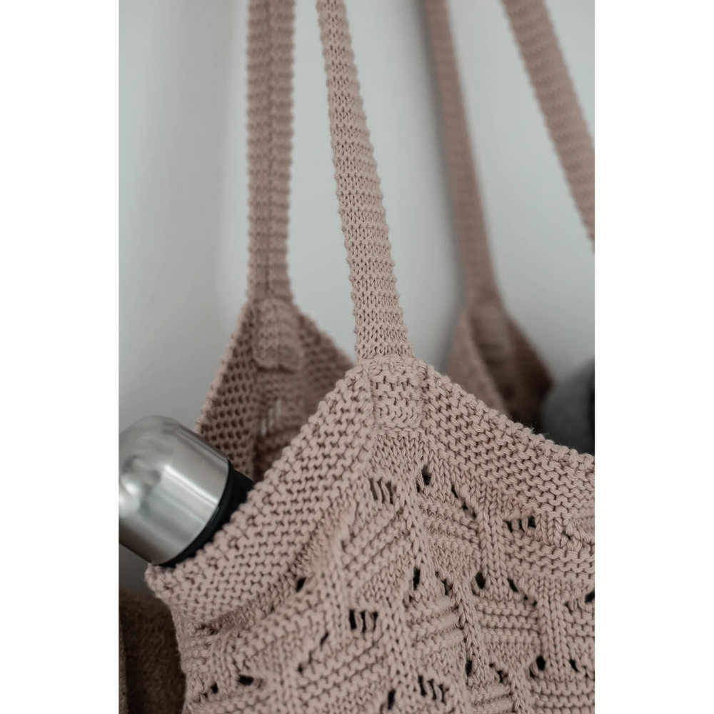 By LOHN, strikket indkøbsnet, light pink, close-up af mønster